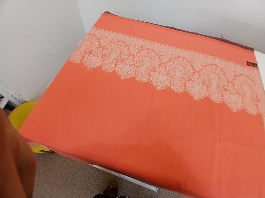 Peach Blossom Kashmiri Pashmina Shawl with Elegant Paisley Border