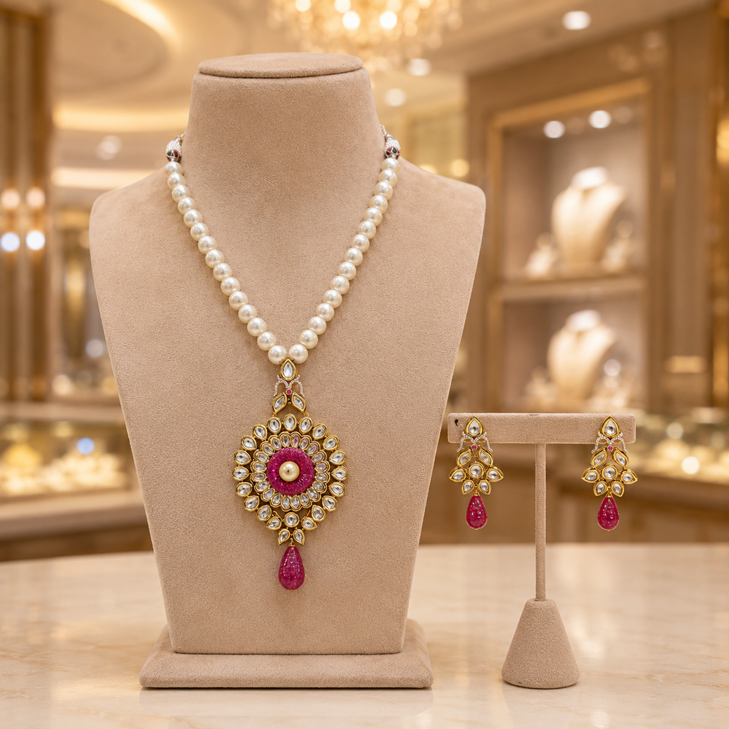 Pearl Drop Ruby Pendant Set