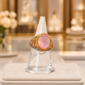 Gold-Tone Pink Statement Ring with Crystal Detailing