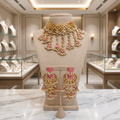 Pink Lotus Gold Choker Set with Pearl Jhumka Earrings