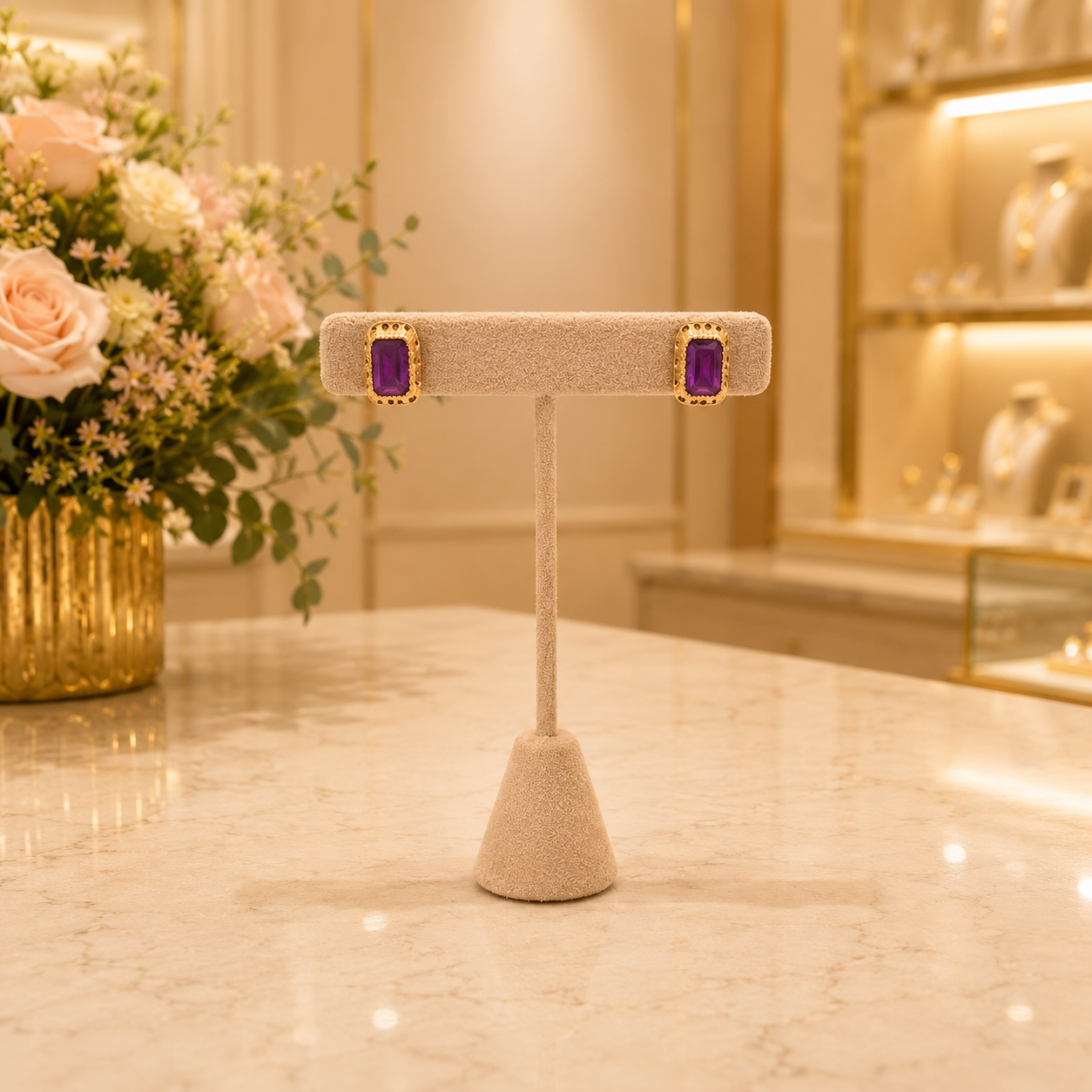 Purple Rectangular Stone Earrings for Women