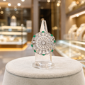 Silver-Tone Green & Clear Crystal Floral Statement Ring