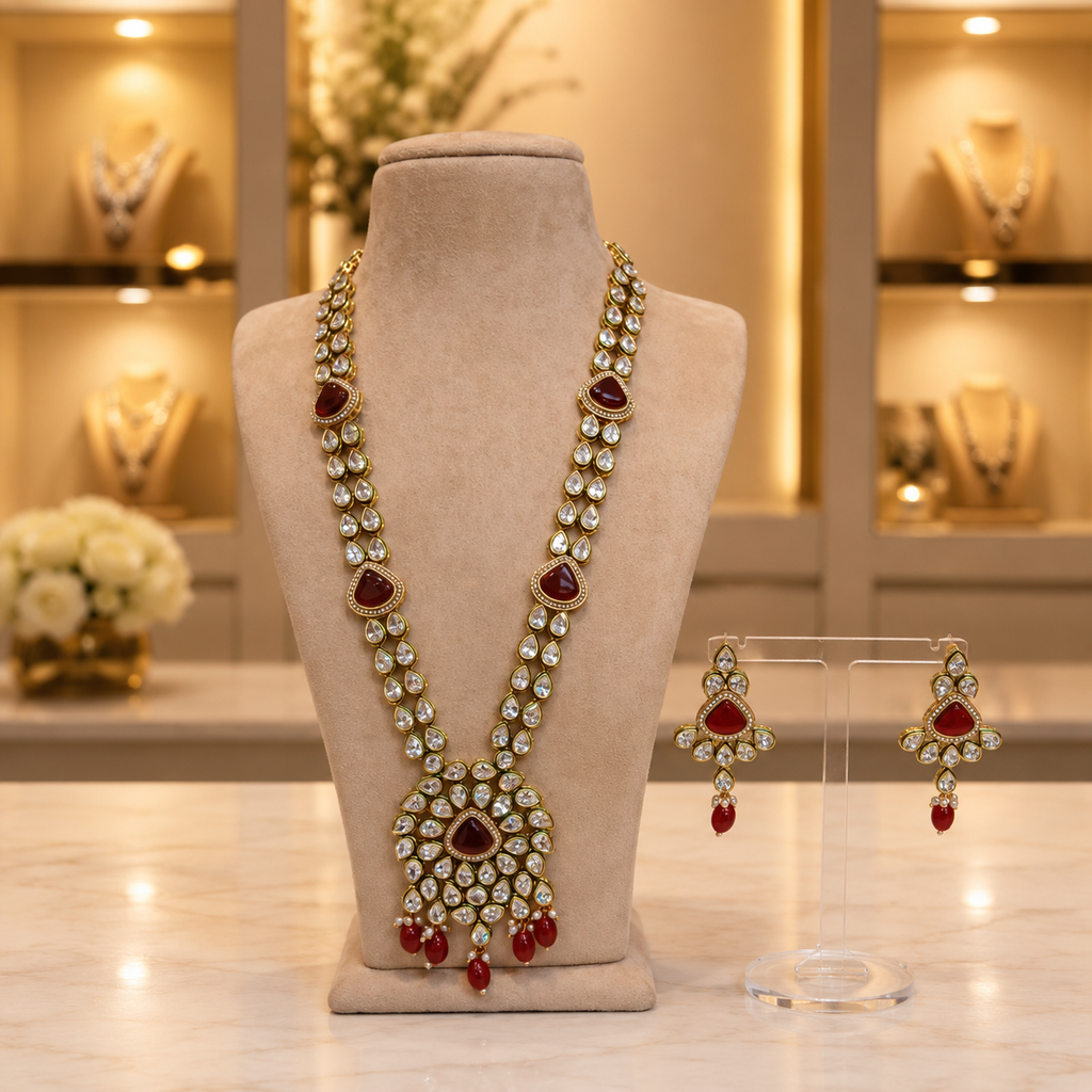 Regal Kundan Ruby Long Necklace Set