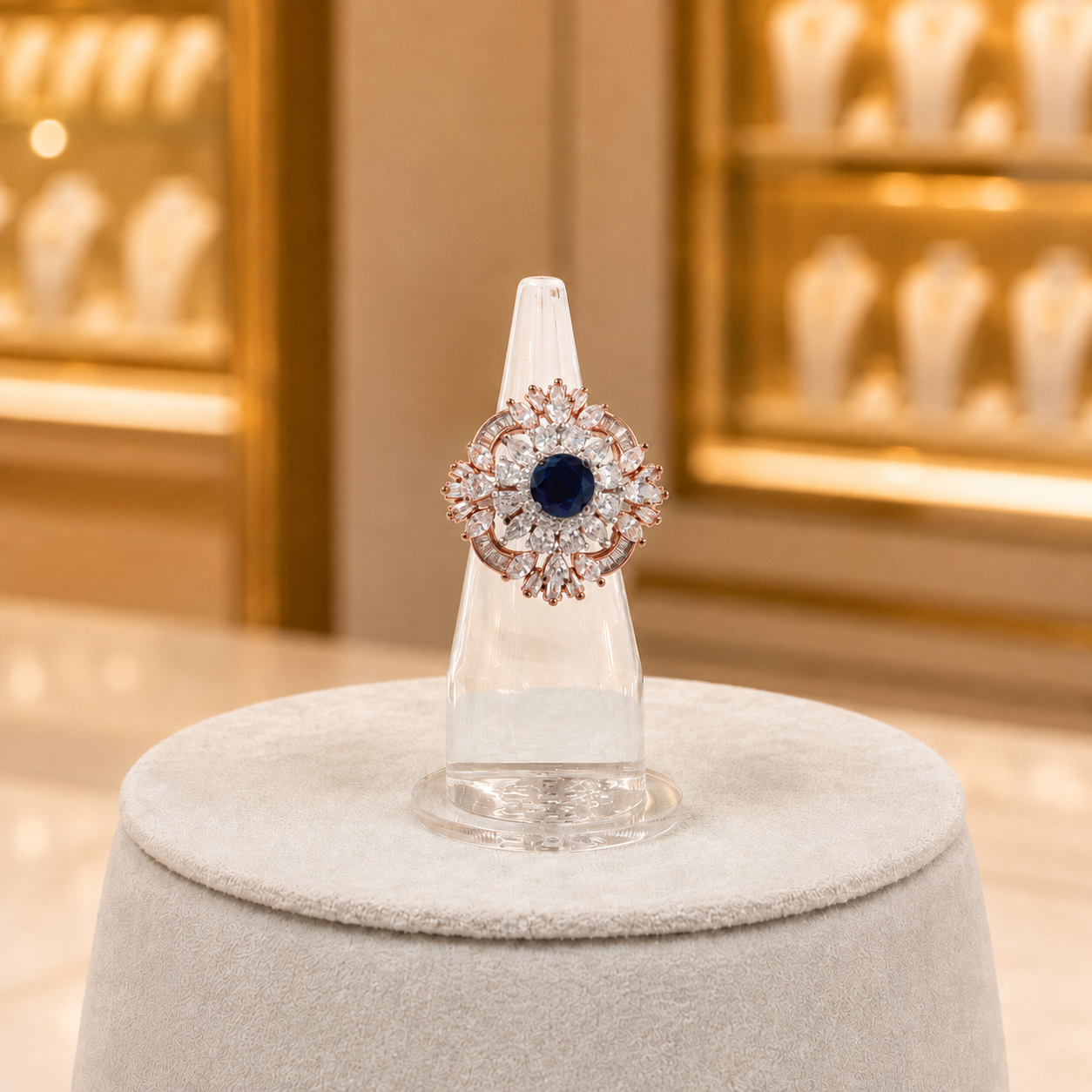 Rose Gold-Tone Royal Blue Centre Stone Ring