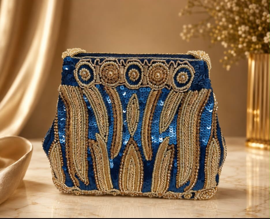 Royal Blue Sequin Beaded Clutch Bag