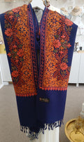 Royal Sapphire Kashmiri Floral Border Shawl Wrap
