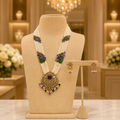 Royal Pearl Mala with Amethyst and Emerald Accents