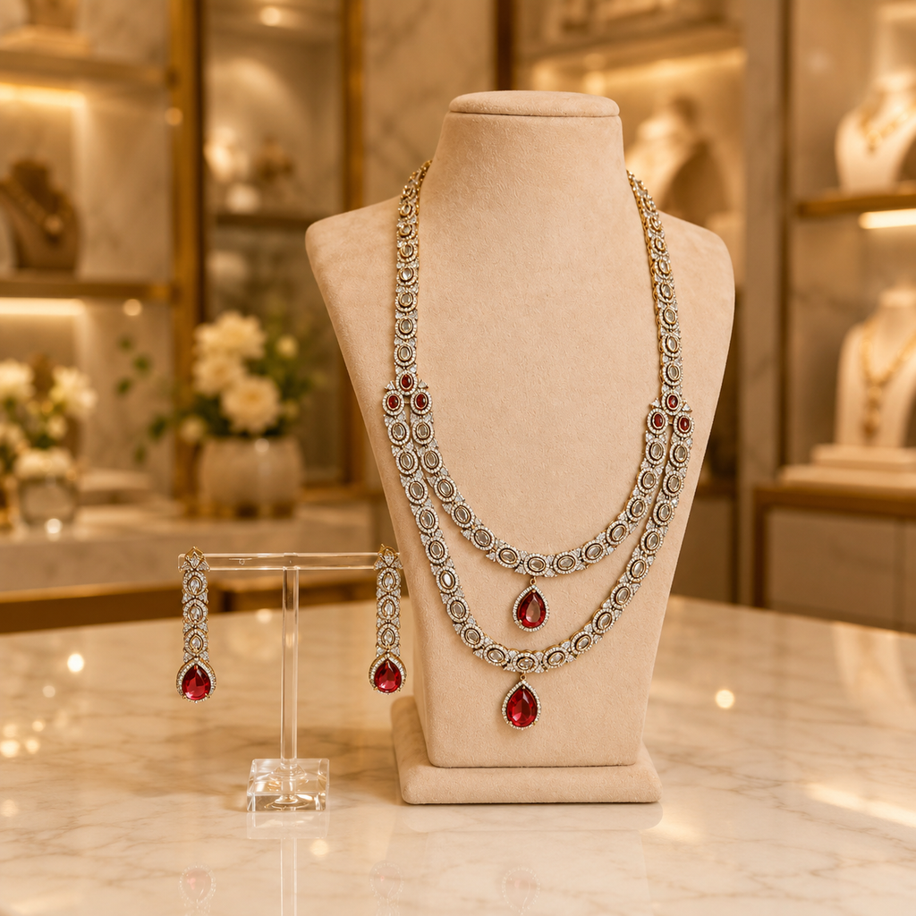 Royal Ruby Layered Necklace Set