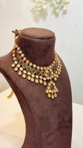 Ruby Green Gold Kundan Choker Necklace with Drop Pendant