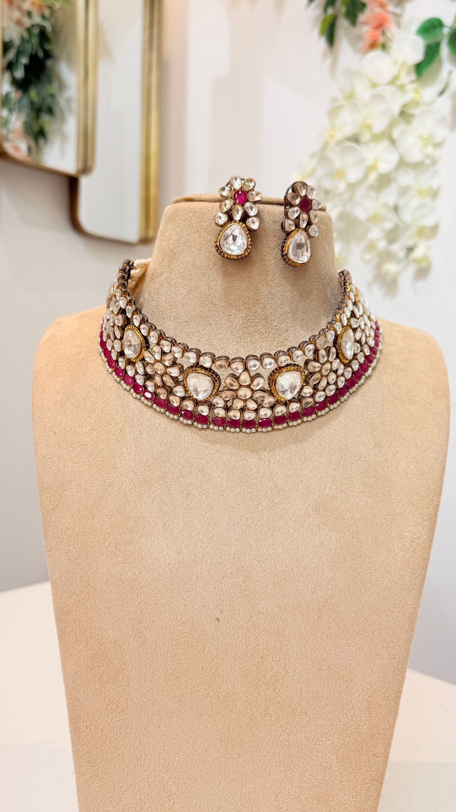 Ruby Kundan Choker Set with Matching Stud Earrings
