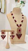 Ruby Red Pearl Kundan Necklace Set with Matching Earrings