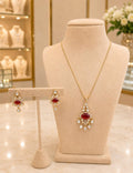 Ruby Red Pendant Necklace Set with Matching Earrings