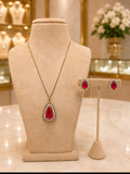 Ruby Red Teardrop Pendant Necklace and Earrings Set