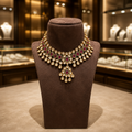 Ruby Green Gold Kundan Choker Necklace with Drop Pendant