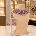 Ruby Pink Floral Diamond Choker Set with Matching Earrings