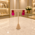 Ruby Pink Square Stone Drop Earrings