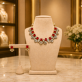 Ruby Red Kundan Choker Necklace Set with Matching Earrings