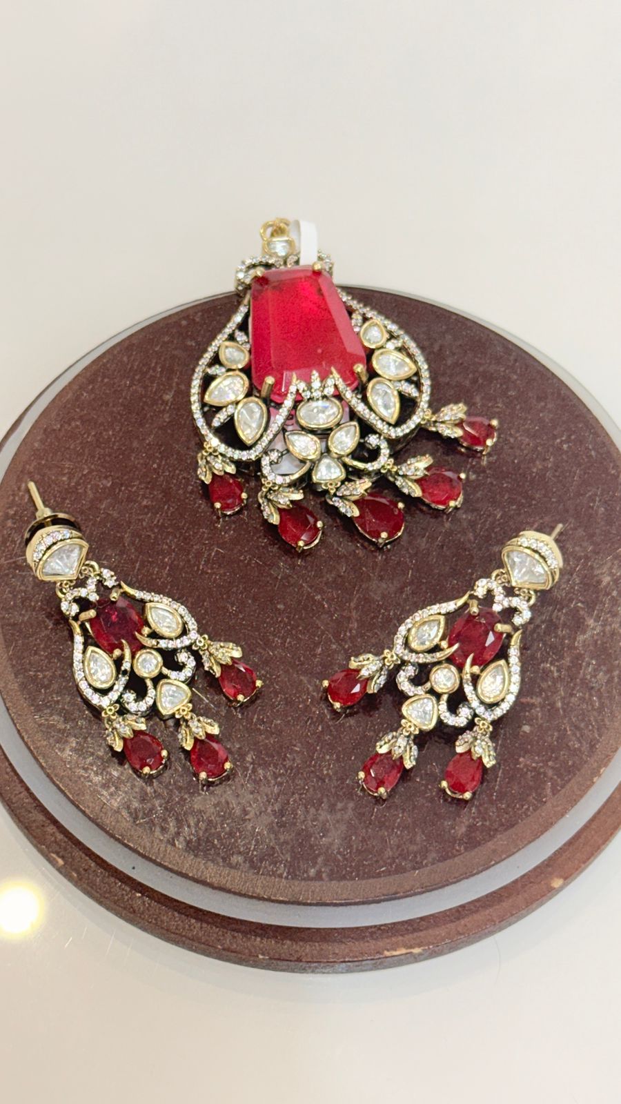 Ruby Stone Kundan Jewelry Set with Drop Earrings