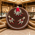 Ruby Red Kundan Pendant Set with Matching Chandelier Earrings