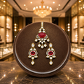 Ruby Red Kundan Pendant Set with Matching Drop Earrings