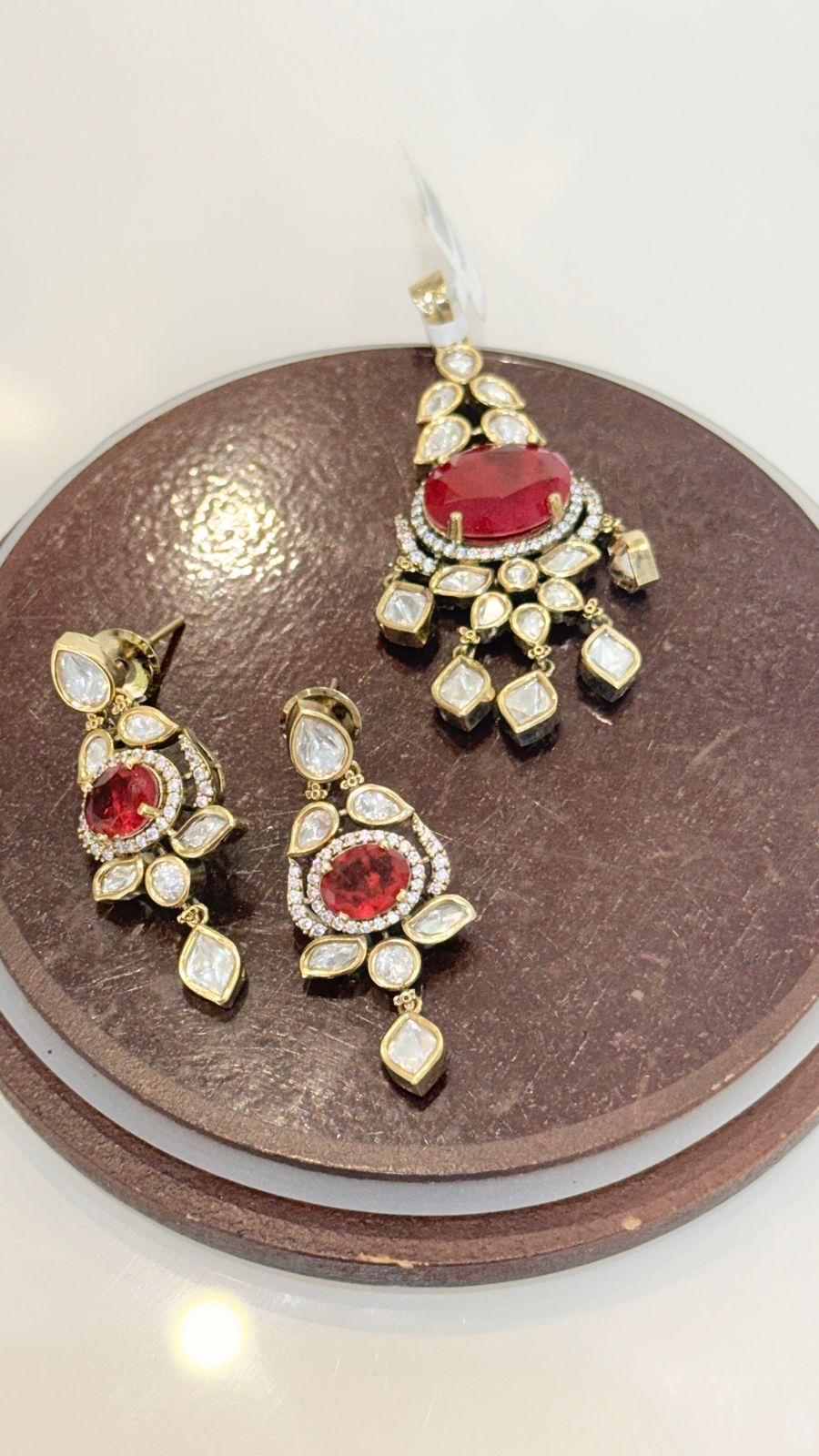 Ruby Stone Kundan Jewelry Set with Drop Earrings