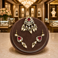 Ruby Red Kundan Pendant Set with Pearl Drop Earrings