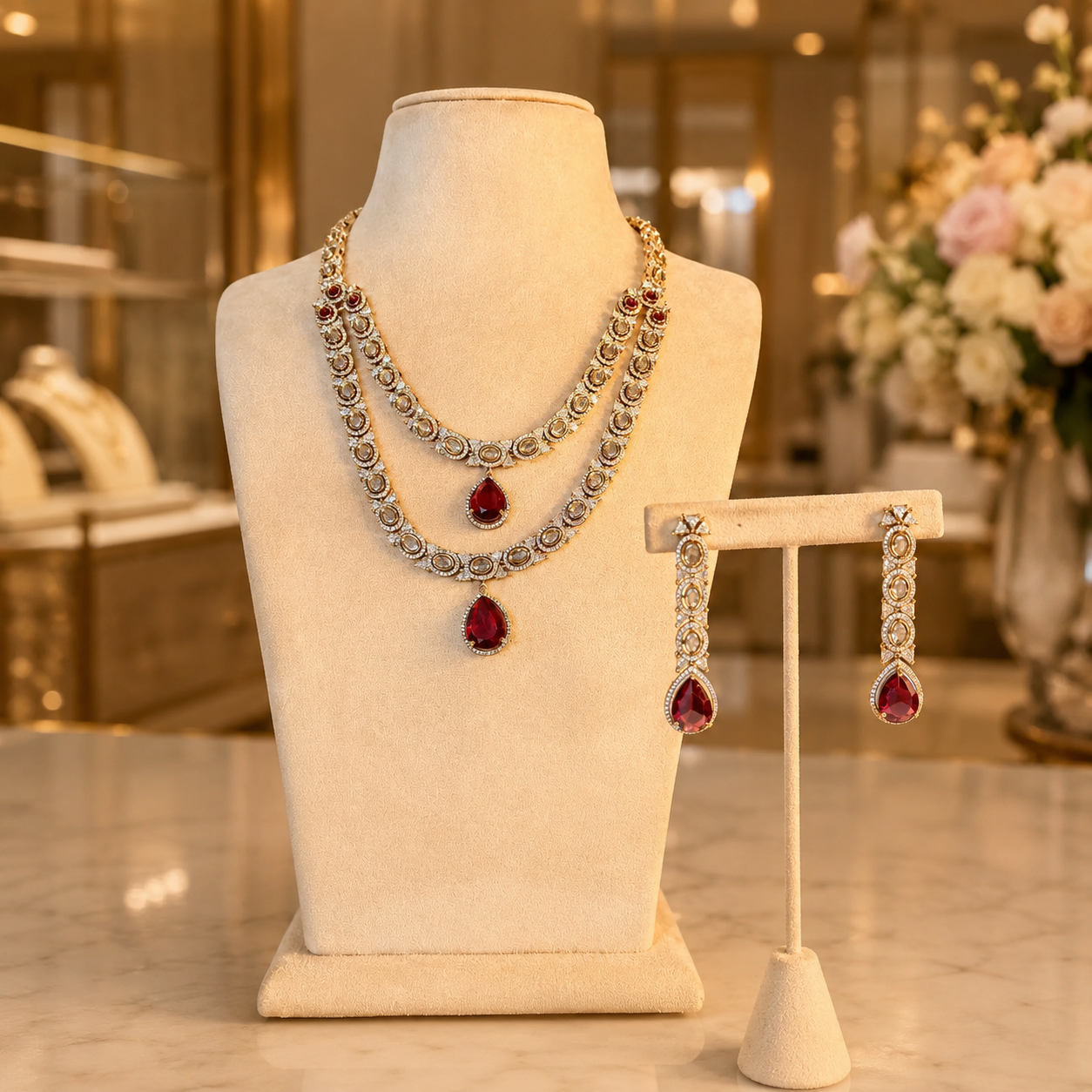 Ruby Red Tiered Crystal Set