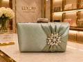 Sage Green Satin Crystal Clutch Bag