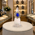 Silver-Tone Blue Floral Ring with Crystal Petal Design