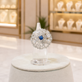 Silver-Tone Blue Square Crystal Ring