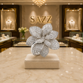 Silver-tone clear stone flower ring with layered sparkling petals