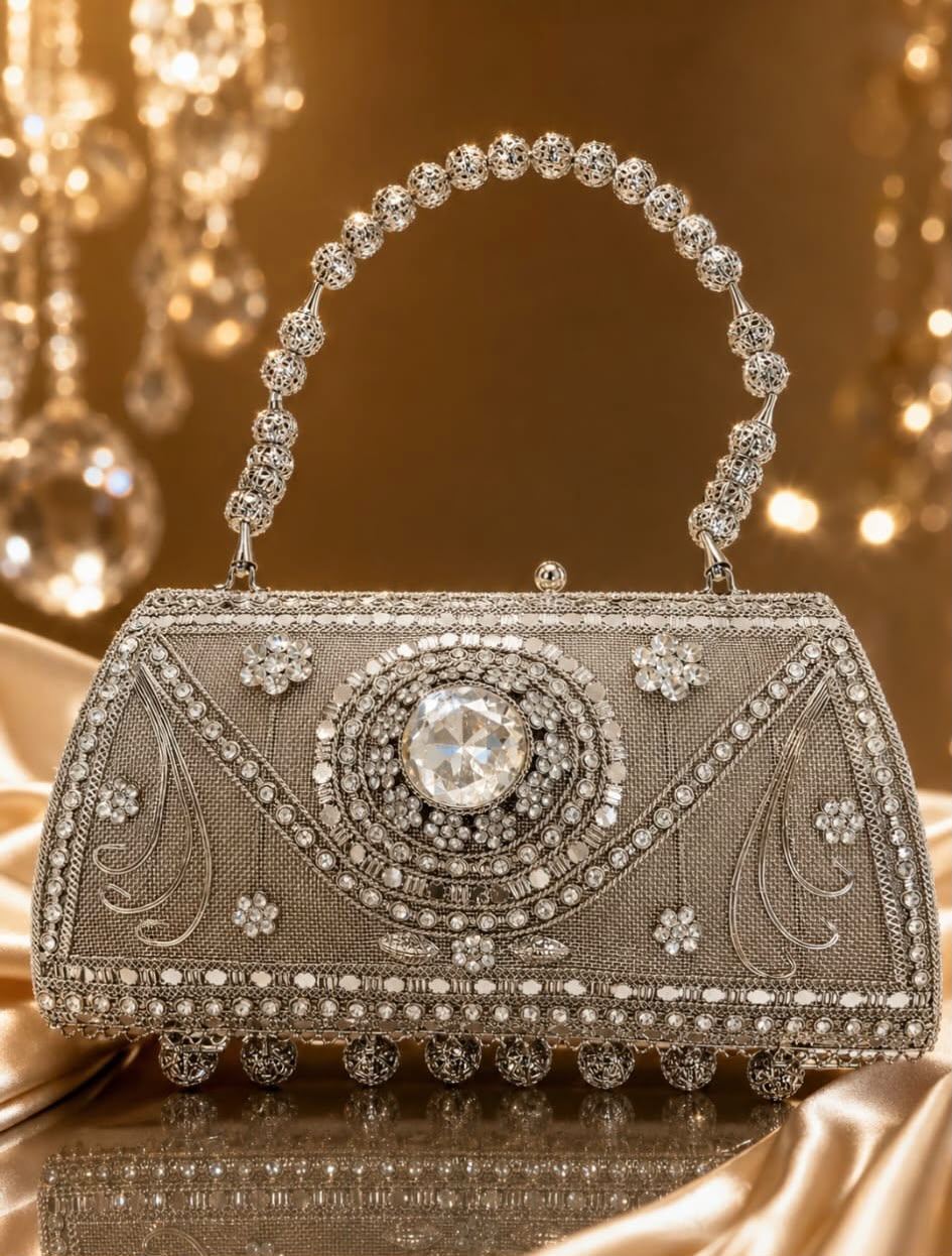 Silver Crystal Embellished Bridal Handbag