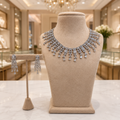 Silver Diamond-Style Cascade Necklace Set with Matching Earrings