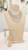 Silver Multi Layer Crystal Necklace and Earrings Jewelry Set