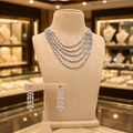 Silver Multi Layer Crystal Necklace and Earrings Jewelry Set