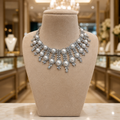 Silver Pearl Leaf Design Statement Necklace