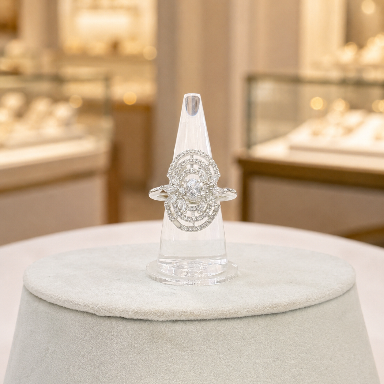 Silver-Tone Butterfly Crystal Statement Ring with Sparkling Halo Design