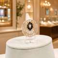 Gold-Tone Black & Clear Crystal Floral Statement Ring