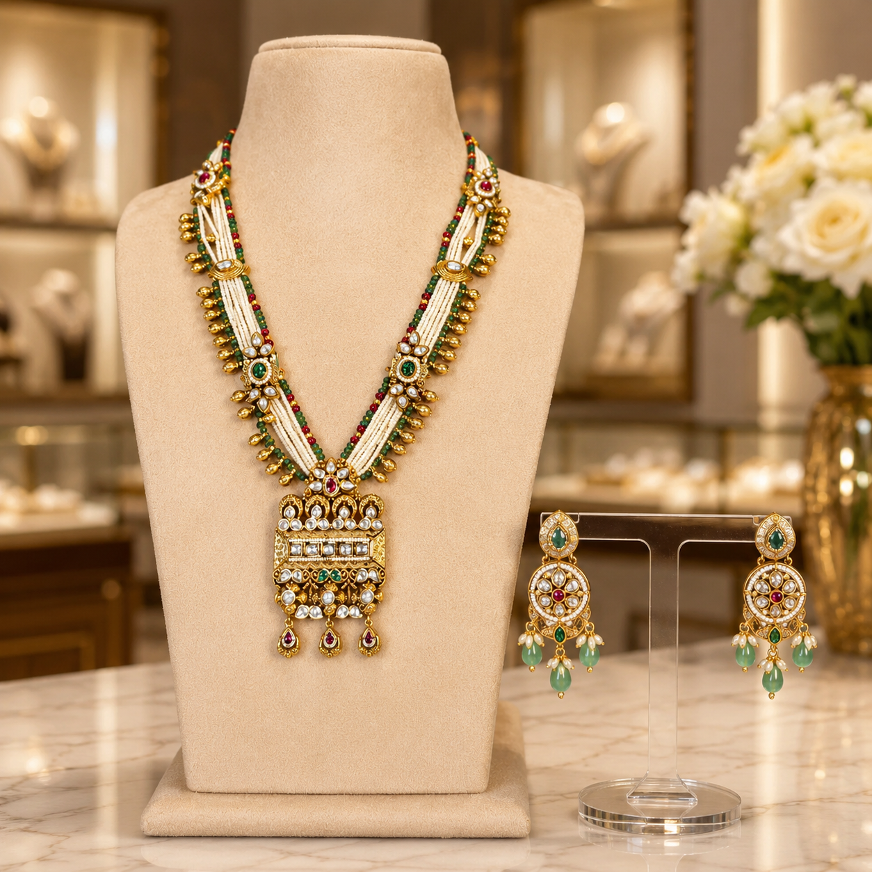 Traditional Kundan Mala with Mint Accents