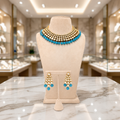 Turquoise Bead Gold Kundan Collar Set with Matching Earrings