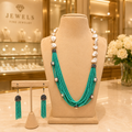 Turquoise Beaded Baroque Pearl Necklace Set with Tassel Earrings