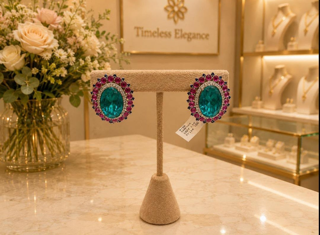 Turquoise and Pink Oval Stone Stud Earrings