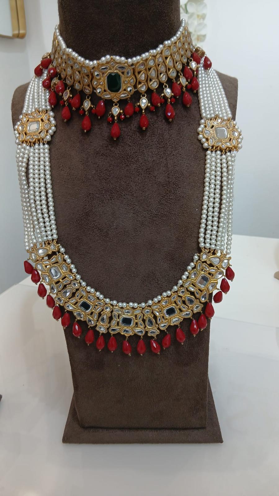 Royal Pearl & Ruby Bridal Haar Set