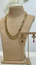 Red Ruby and Polki Diamond Double Layer Long Mala Set