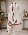 Ivory Maroon Motif Shawl