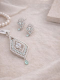 Mint Green Teardrop Crystal and Rhombus Pendant Set