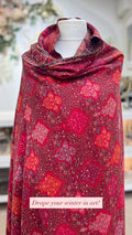 Ruby Red All-Over Floral Jaal Handcrafted Shawl