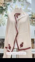 Hand-Embroidered Ivory Cream Shawl with Maroon Sozni Border
