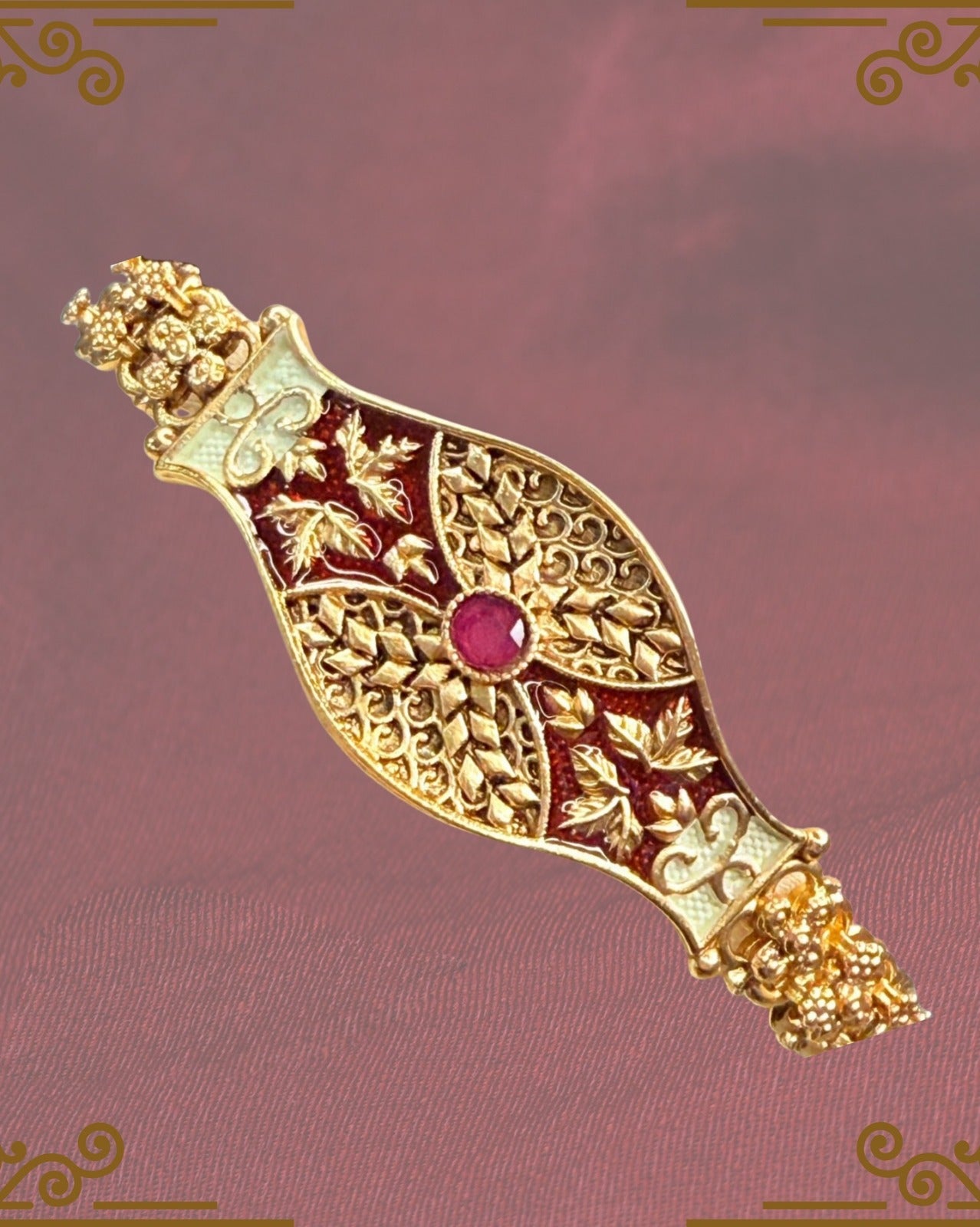 Ornate Maroon Enamel Kada