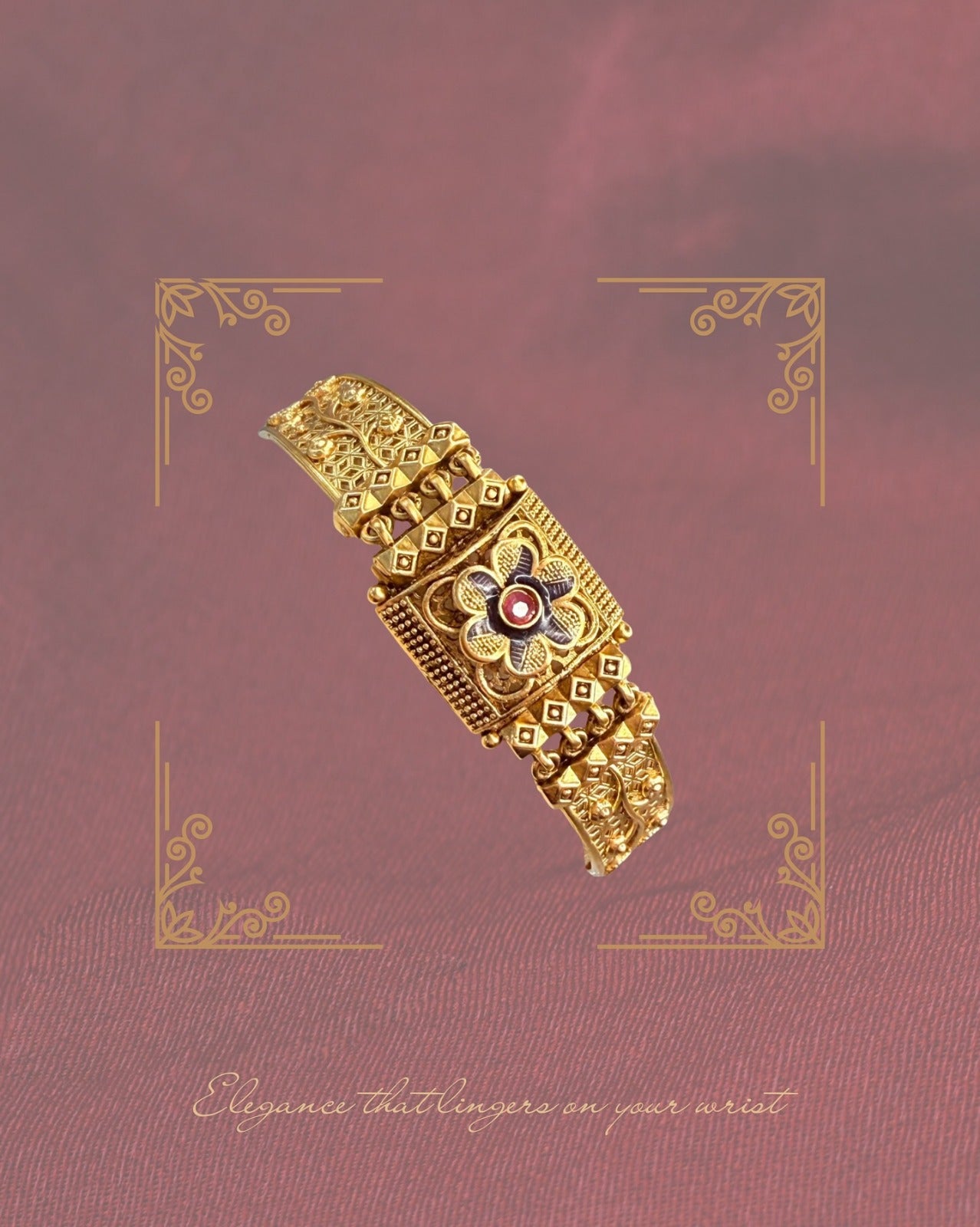 Antique Gold Flower Motif Bangle